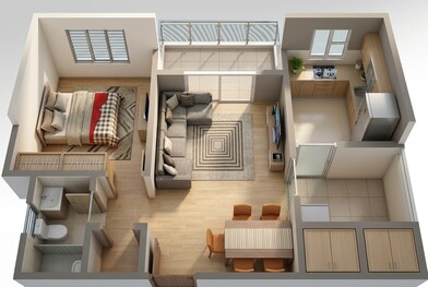 Floor plan of 1 BHK 660 Sq. Ft. Apartment in Goel Ganga Fairmont, Pune