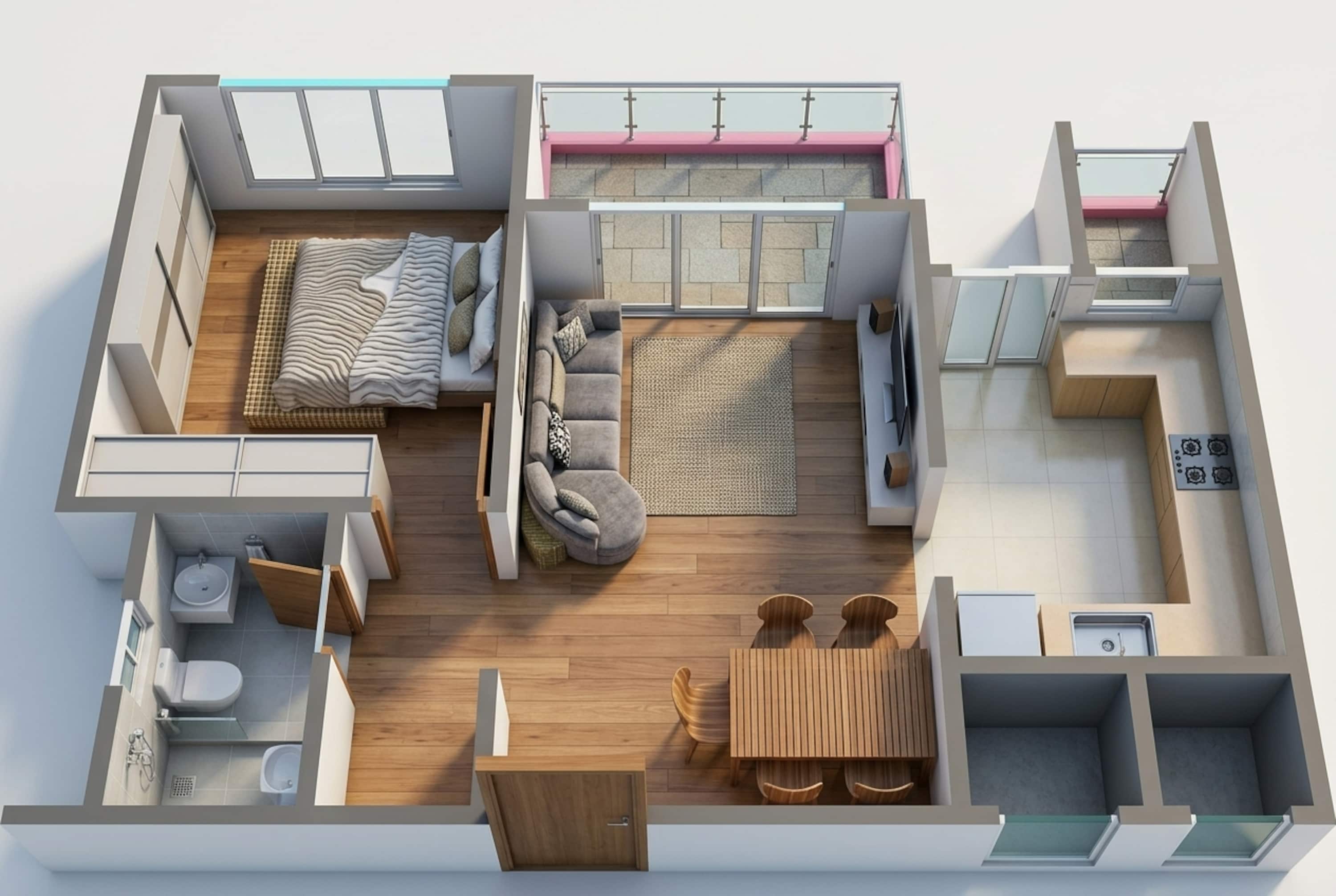 Floor plan of 1 BHK 675 Sq. Ft. Apartment in Goel Ganga Fairmont, Pune