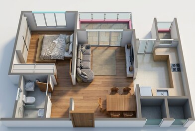 Floor plan of 1 BHK 675 Sq. Ft. Apartment in Goel Ganga Fairmont, Pune