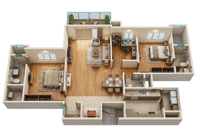 Floor plan of 2 BHK 980 Sq. Ft. Apartment in Goel Ganga Fairmont, Pune