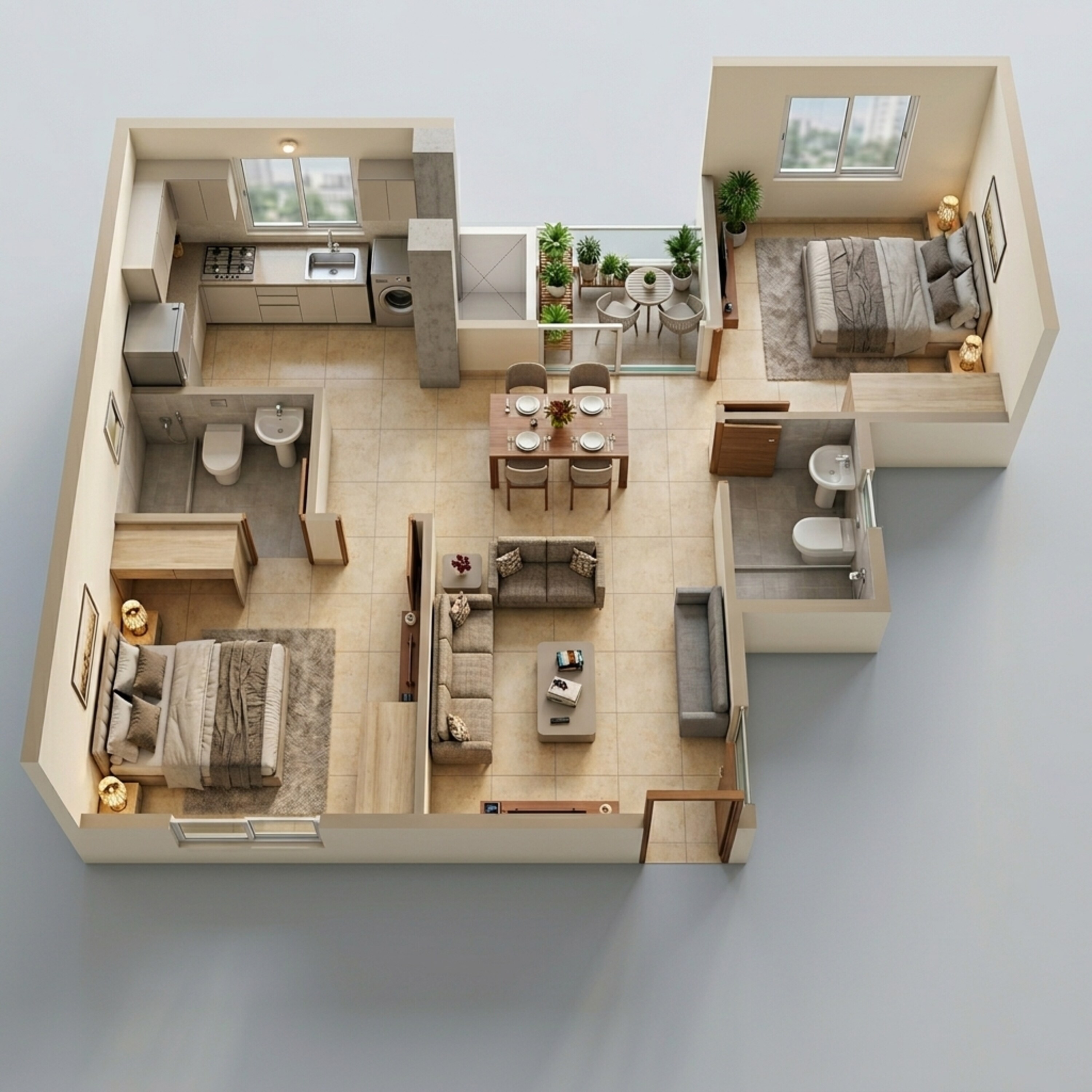 Floor plan of 2 BHK 894 Sq. Ft. Apartment in Salarpuria Sattva Bliss, Bangalore