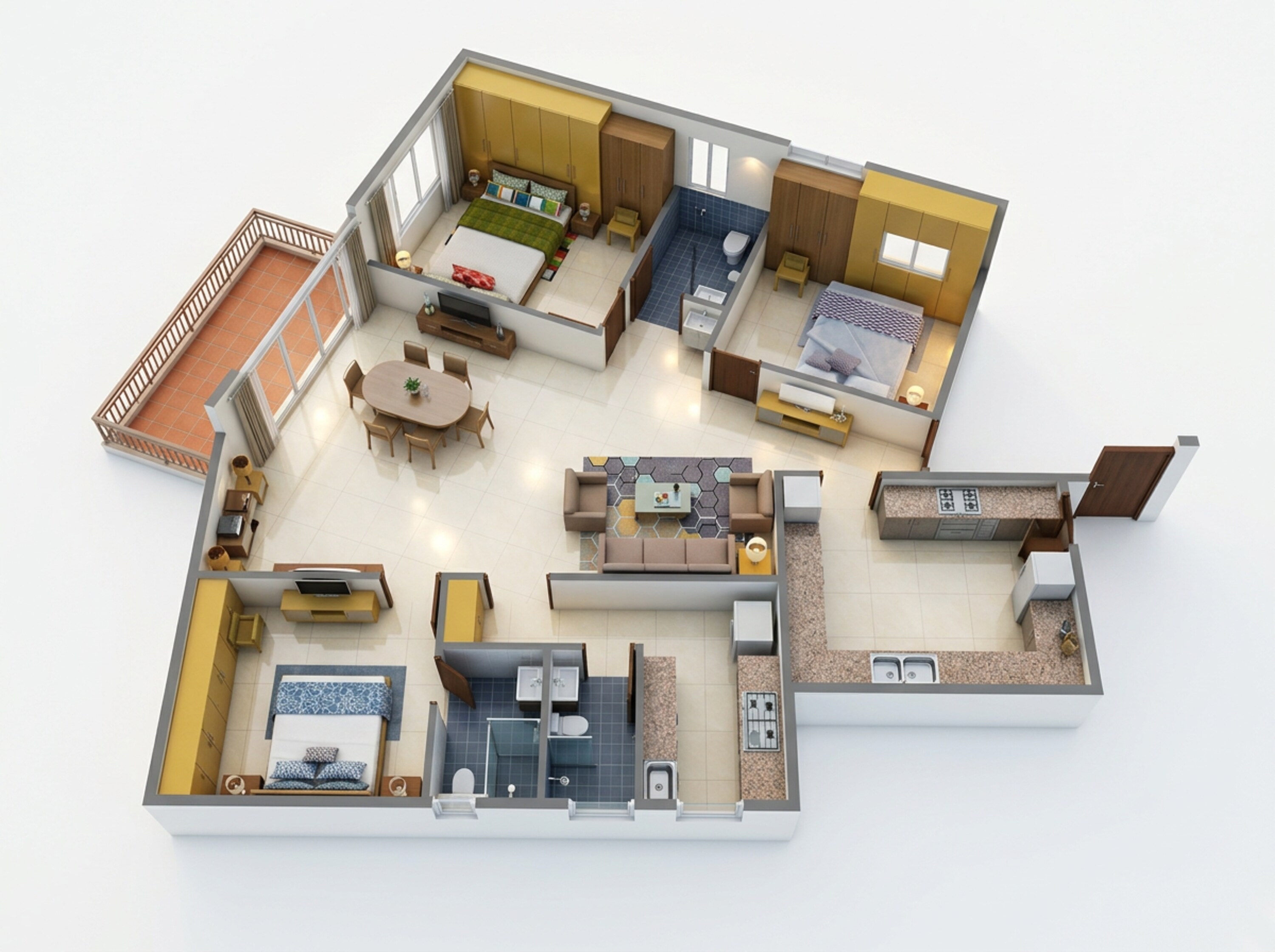 Floor plan of 3 BHK 1353 Sq. Ft. Apartment in Urbanrise On Cloud 33, Hyderabad