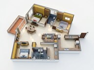 Floor plan of 3 BHK 1353 Sq. Ft. Apartment in Urbanrise On Cloud 33, Hyderabad