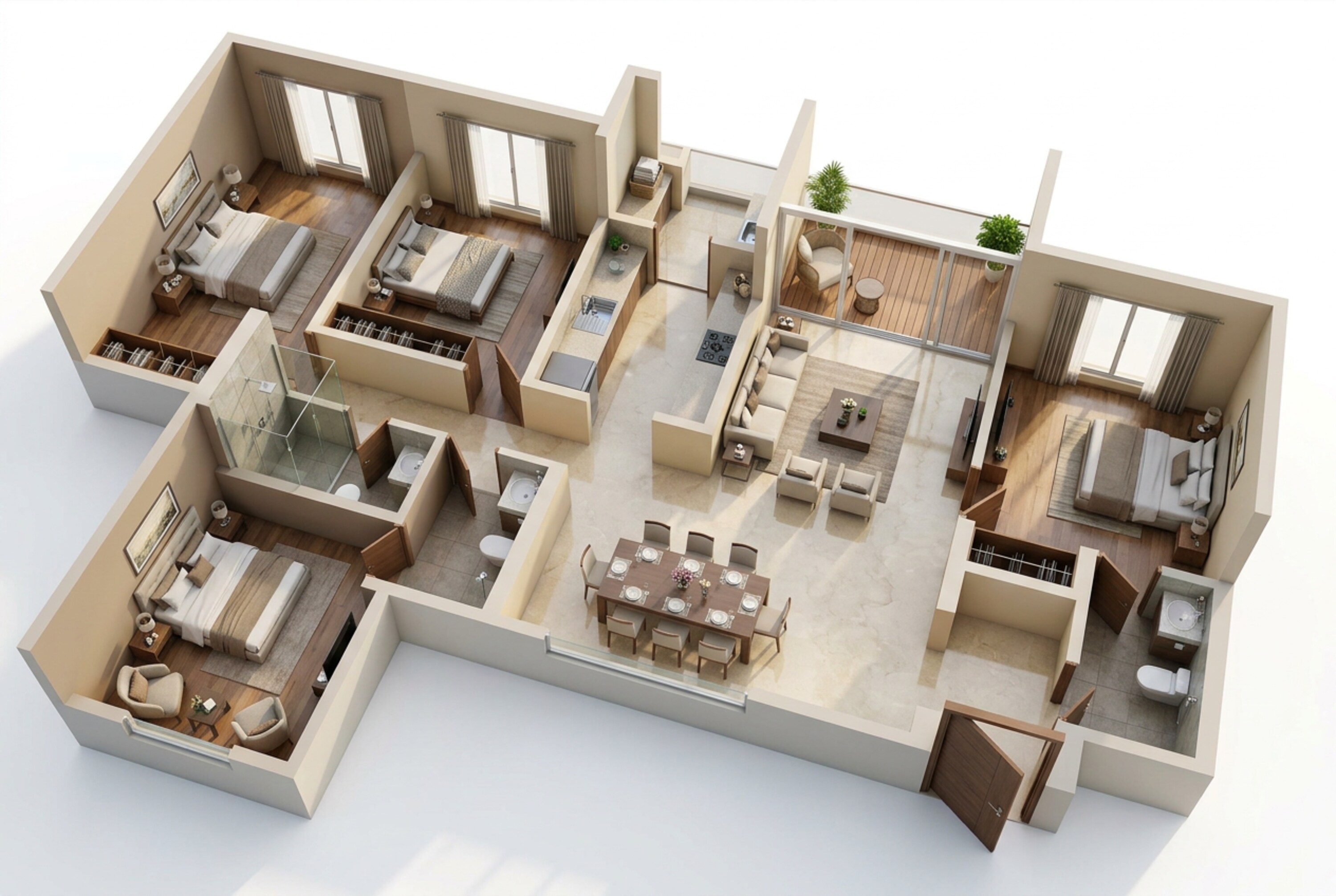 Floor plan of 3 BHK 1227 Sq. Ft. Apartment in Lodha Divino, Mumbai