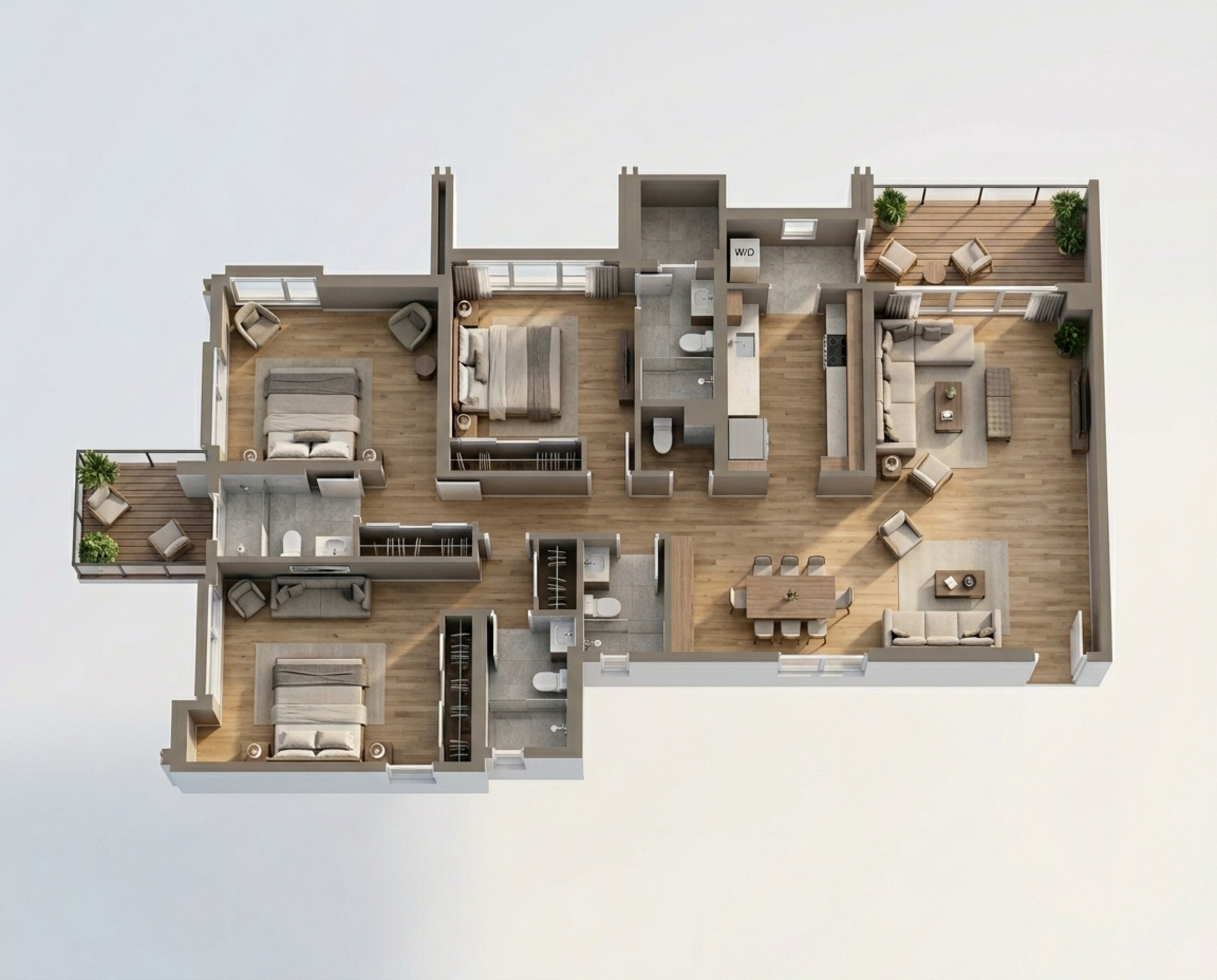 Floor plan of 3 BHK 1578 Sq. Ft. Apartment in Rustomjee Ashiana, Mumbai