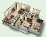 Floor plan of 2 BHK 858 Sq. Ft. Apartment in Dosti Greenscape, Pune