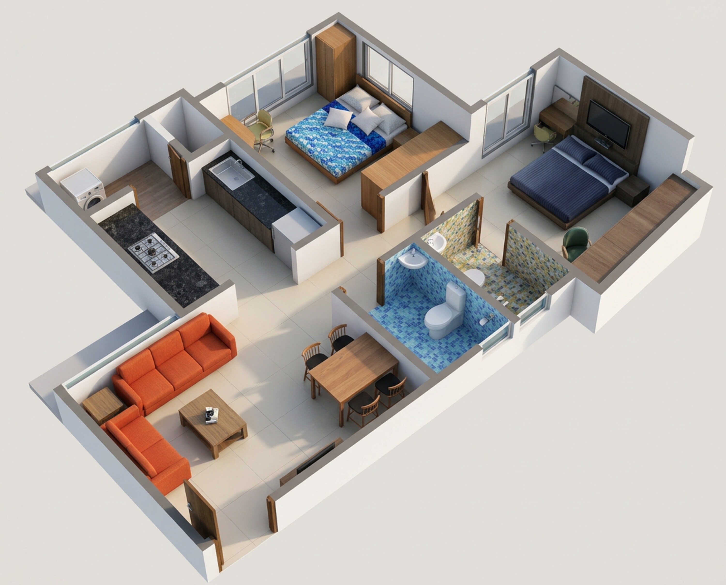 Floor plan of 2 BHK 530 Sq. Ft. Apartment in Arihant Aayan, Thane