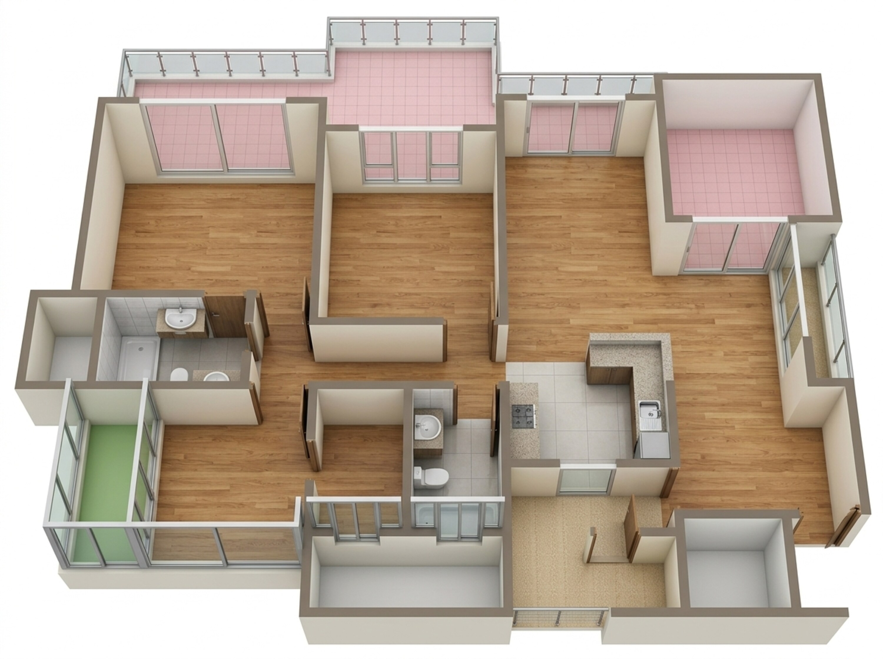 Floor plan of 3 BHK 822 Sq. Ft. Apartment in Kolte Patil Life Republic, Pune