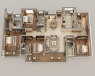 Floor plan of 4 BHK 2200 Sq. Ft. Apartment in Livience Aleenta, Pune