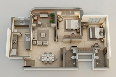 Floor plan of 2 BHK 864 Sq. Ft. Apartment in Lodha Panache, Pune