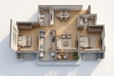 Floor plan of 2 BHK 883 Sq. Ft. Apartment in Lodha Panache, Pune