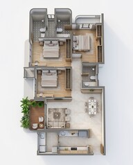 Floor plan of 3 BHK 1122 Sq. Ft. Apartment in Lodha Panache, Pune