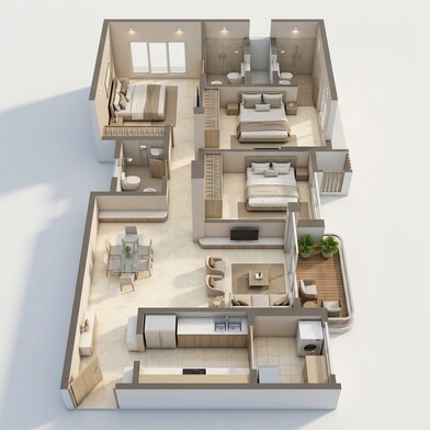 Floor plan of 3 BHK 1133 Sq. Ft. Apartment in Lodha Panache, Pune