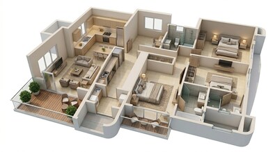 Floor plan of 3 BHK 1241 Sq. Ft. Apartment in Lodha Panache, Pune