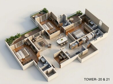 Floor plan of 3 BHK 2260 Sq. Ft. Apartment in M3M Golf Hills, Gurgaon