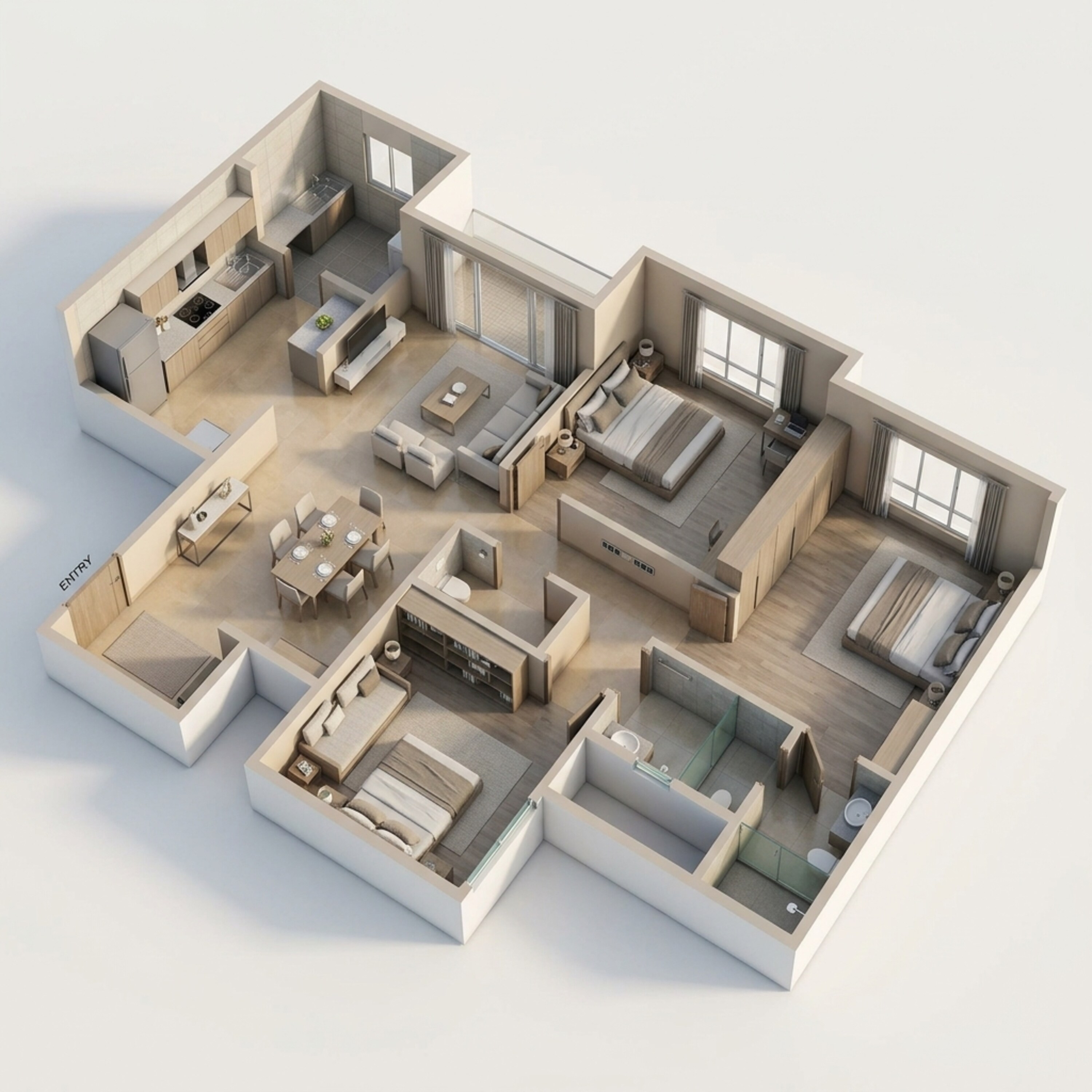 Floor plan of 3 BHK 1611 Sq. Ft. Apartment in Sobha Neopolis, Bangalore