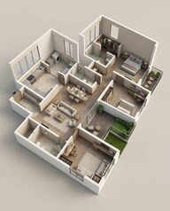 Floor plan of 3 BHK 1915 Sq. Ft. Apartment in Sobha Neopolis, Bangalore