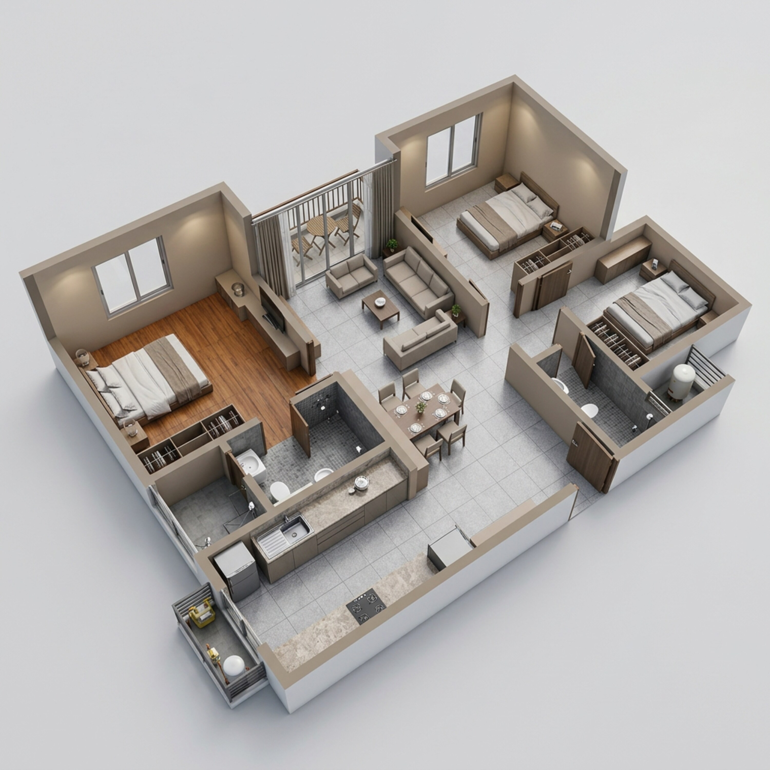Floor plan of 3 BHK 1382 Sq. Ft. Apartment in Brigade El Dorado Emerald And Luminaire, Bangalore