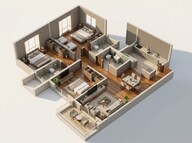 Floor plan of 3 BHK 1434 Sq. Ft. Apartment in Purva Blubelle, Bangalore
