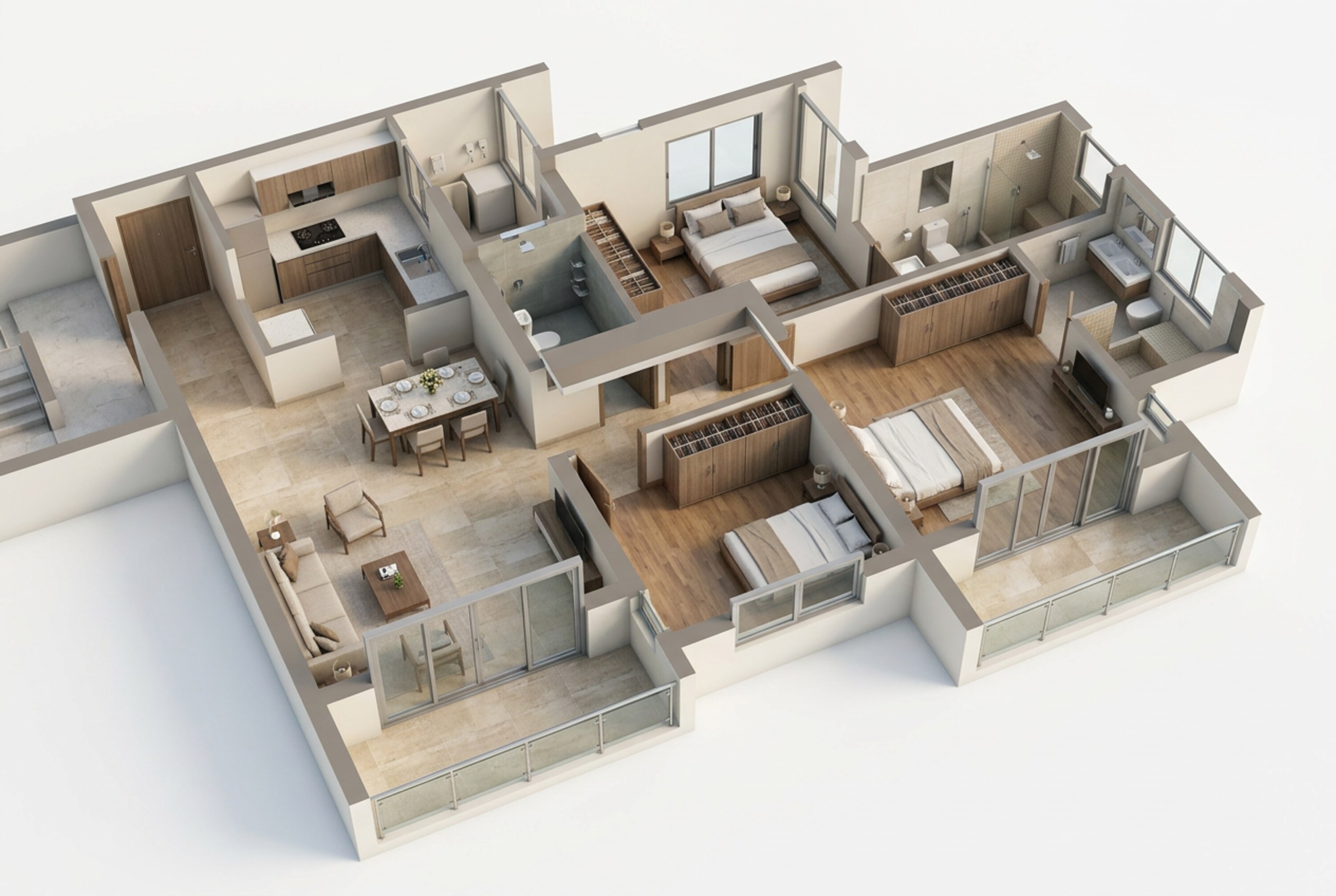 Floor plan of 3 BHK 1007 Sq. Ft. Apartment in Godrej Urban Retreat, Pune