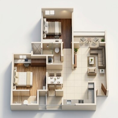 Floor plan of 2 BHK 1295 Sq. Ft. Apartment in Rohan Ekanta, Bangalore