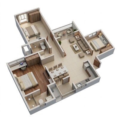 Floor plan of 3 BHK 1525 Sq. Ft. Apartment in Rohan Ekanta, Bangalore