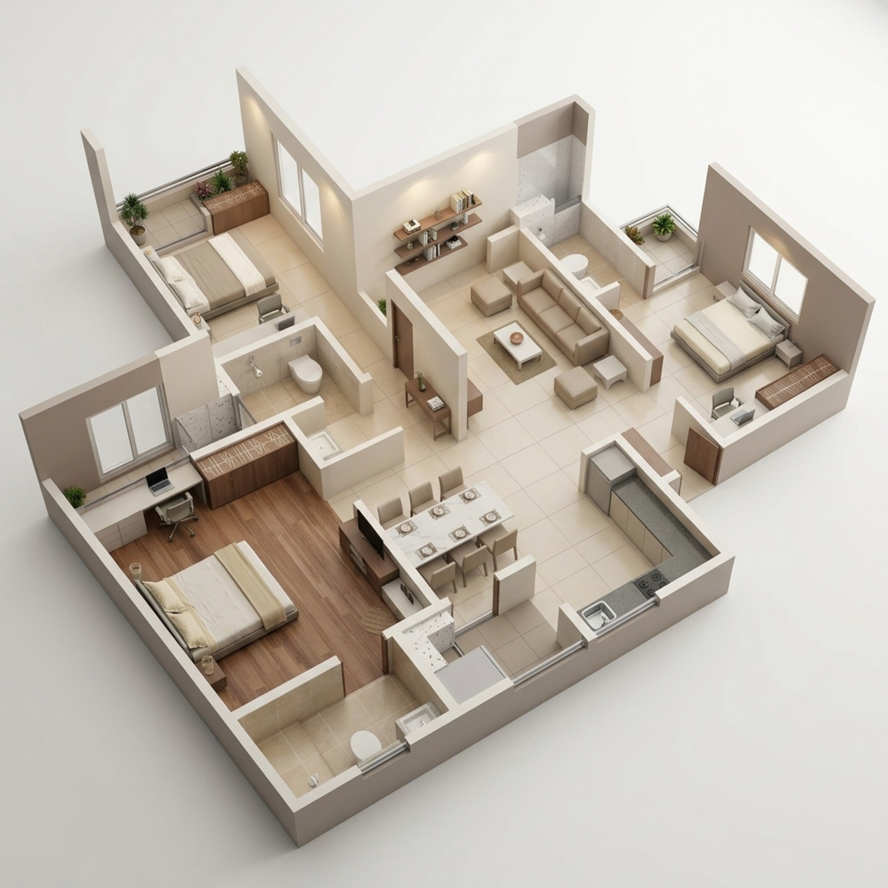 Floor plan of 3 BHK 1665 Sq. Ft. Apartment in Rohan Ekanta, Bangalore