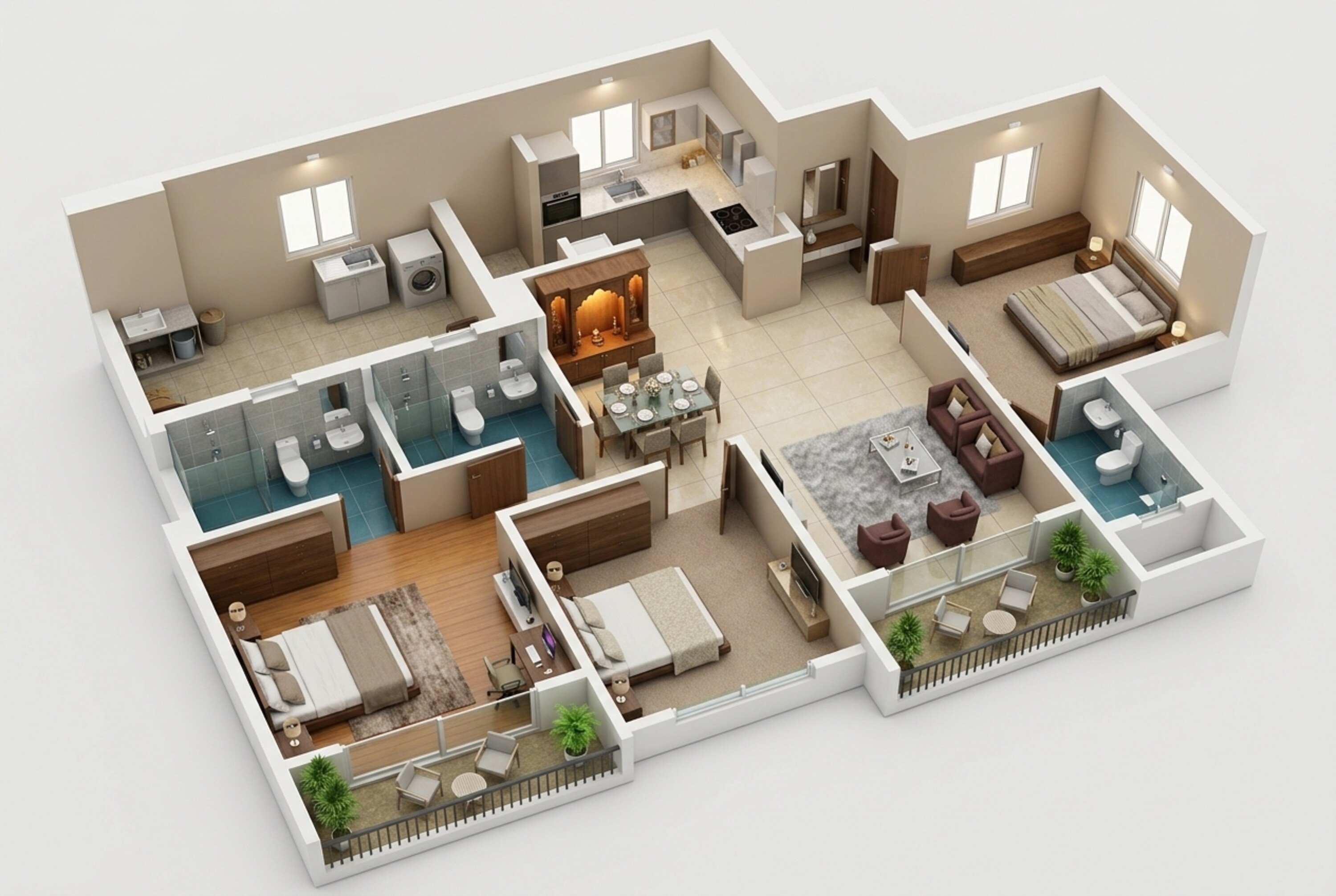 Floor plan of 3 BHK 983 Sq. Ft. Apartment in Saheel Itrend Baner NX, Pune