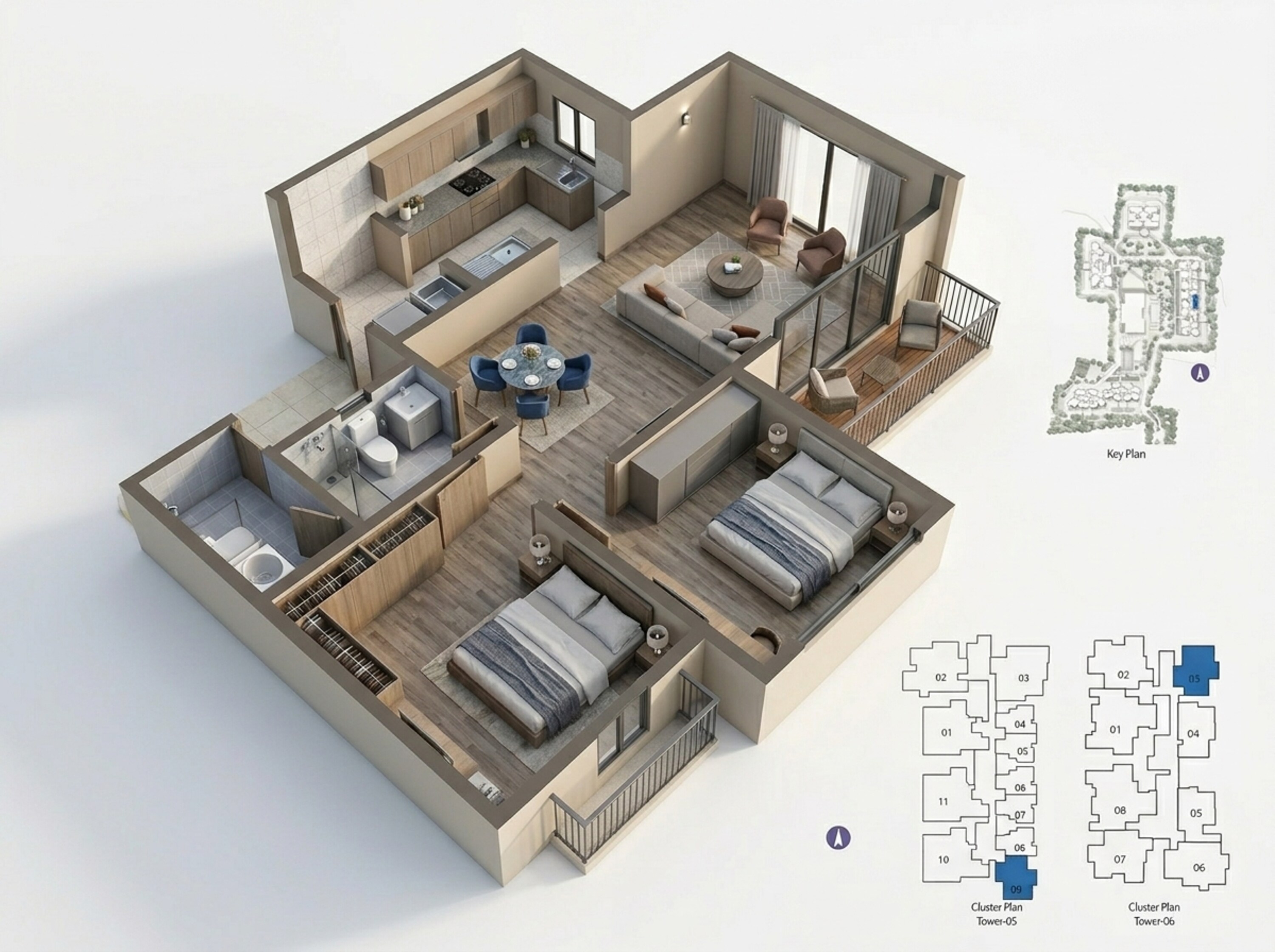 Floor plan of 2 BHK 1018 Sq. Ft. Apartment in Prestige Lavender Fields, Bangalore