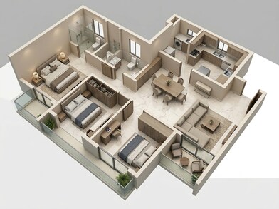 Floor plan of 3 BHK 1407 Sq. Ft. Apartment in Prestige Lavender Fields, Bangalore