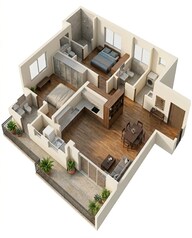 Floor plan of 2 BHK 979 Sq. Ft. Apartment in Eldeco Latitude 27, Lucknow