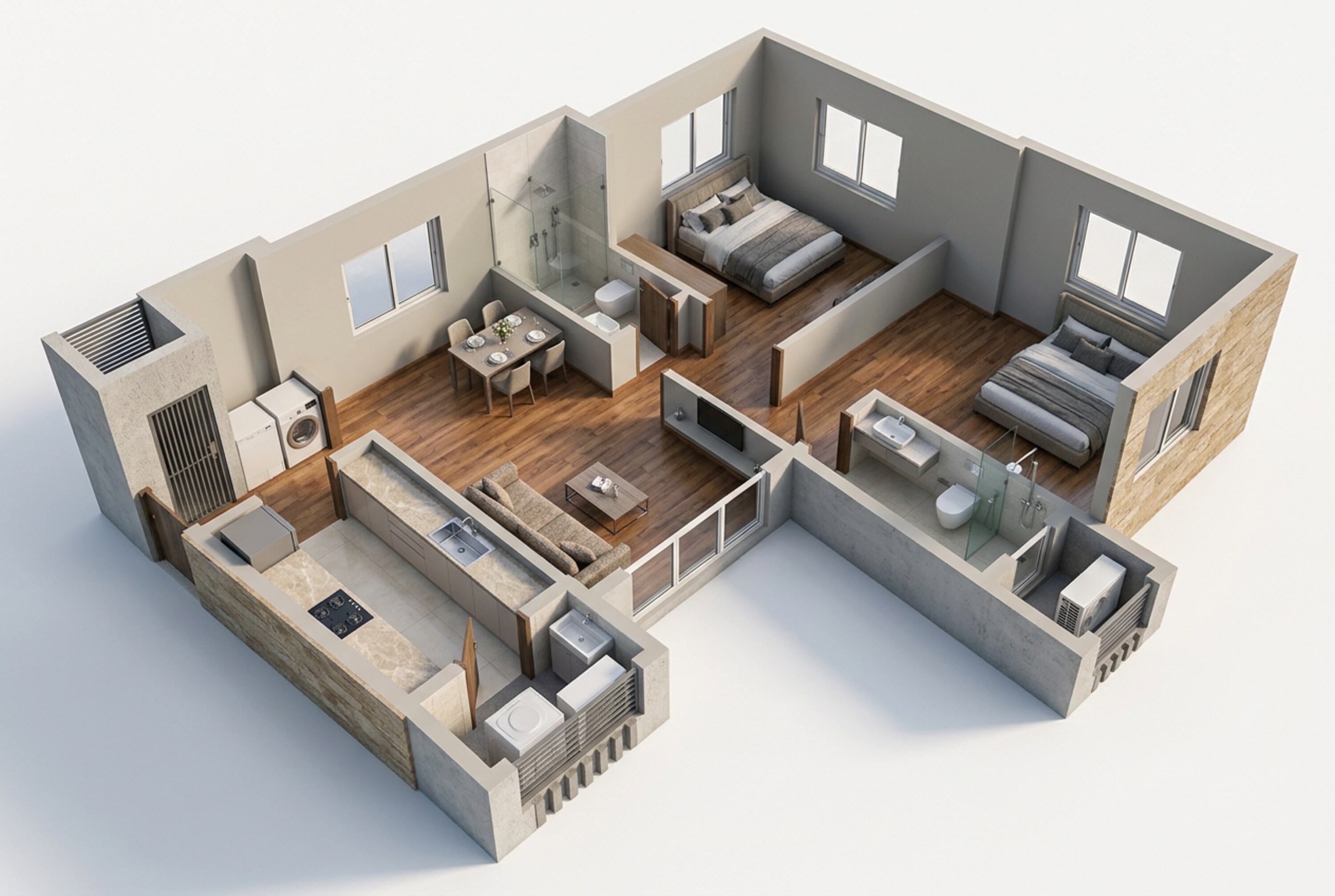 Floor plan of 2 BHK 648 Sq. Ft. Apartment in Paradigm Alaya, Mumbai