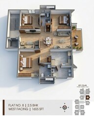 Floor plan of 2 BHK 1655 Sq. Ft. Apartment in My Home Vipina, Hyderabad