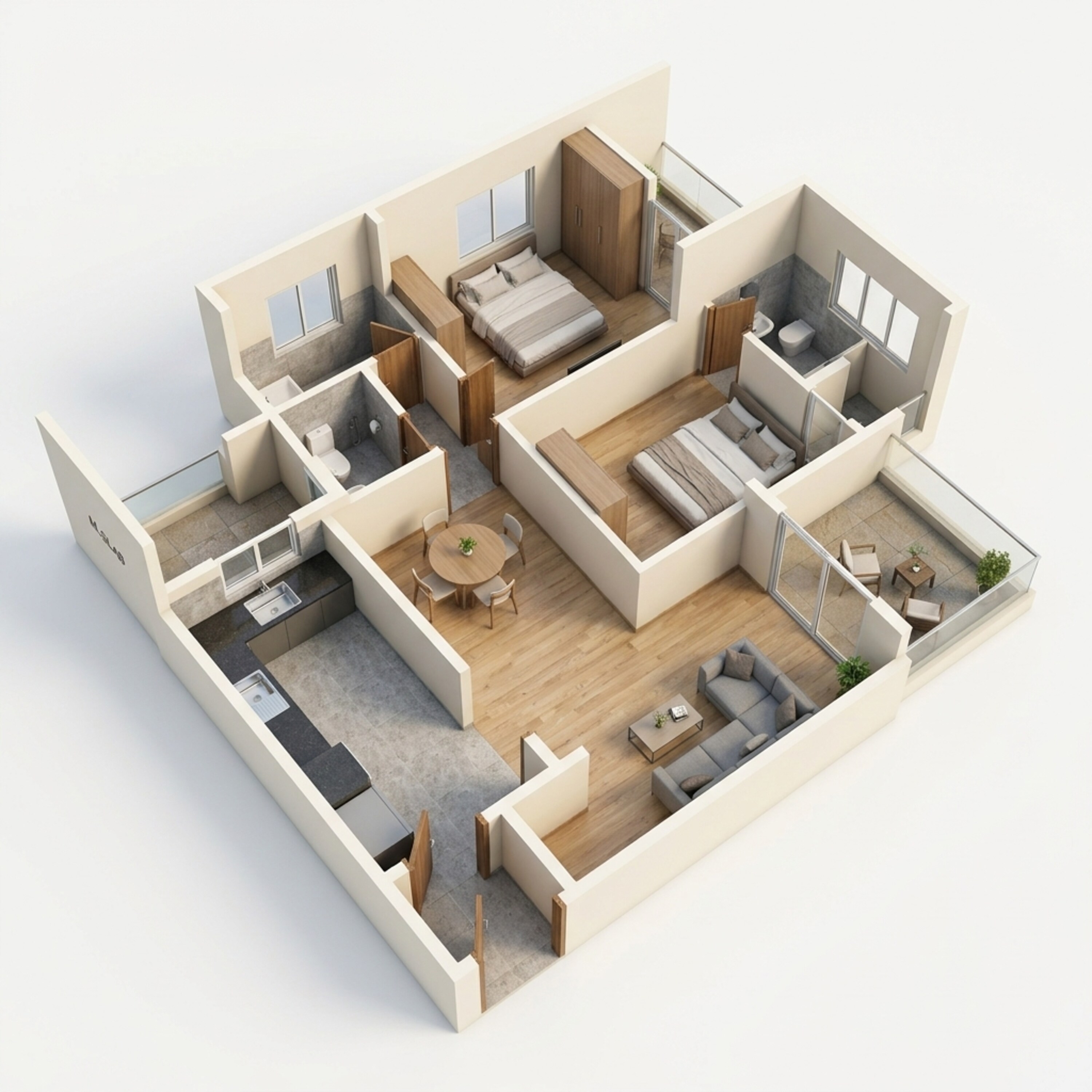 Floor plan of 2 BHK 860 Sq. Ft. Apartment in Rohan Nidita, Pune