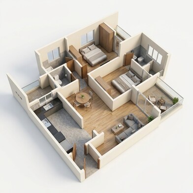 Floor plan of 2 BHK 860 Sq. Ft. Apartment in Rohan Nidita, Pune
