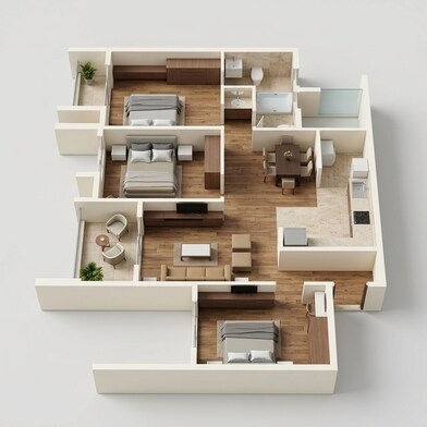 Floor plan of 3 BHK 1090 Sq. Ft. Apartment in Rohan Nidita, Pune