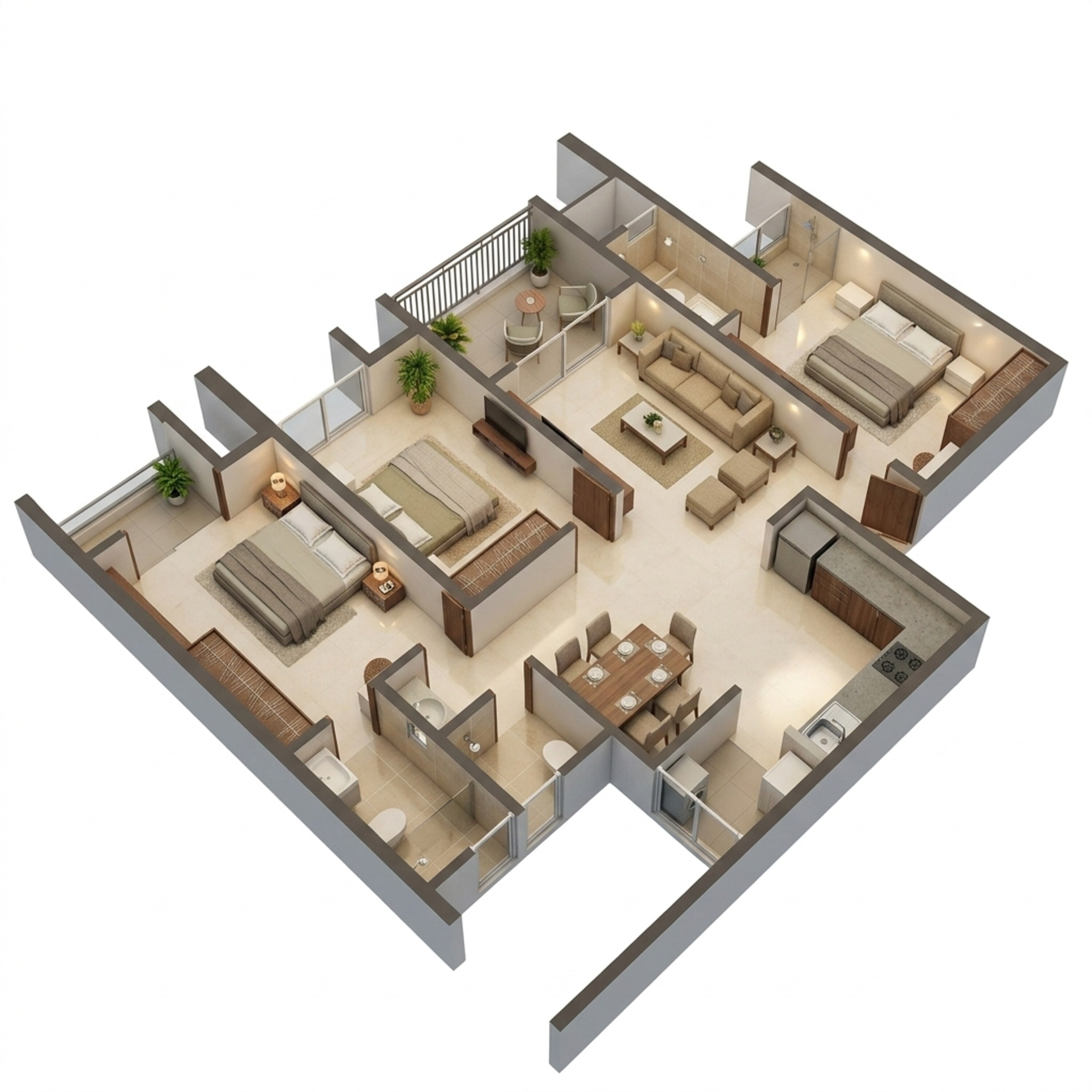 Floor plan of 3 BHK 1105 Sq. Ft. Apartment in Rohan Nidita, Pune