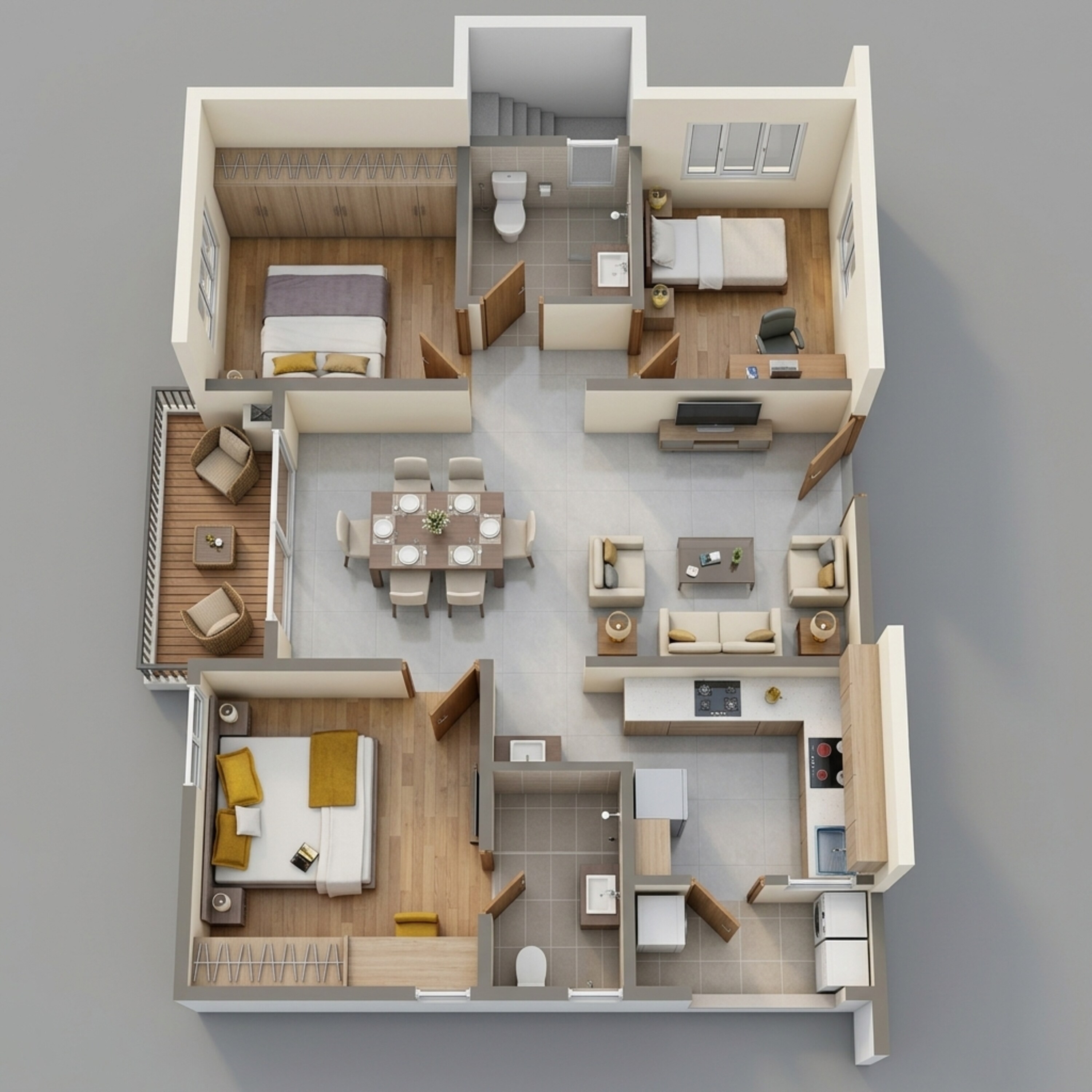 Floor plan of 3 BHK 1265 Sq. Ft. Apartment in Ramky One Orion, Hyderabad