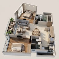 Floor plan of 2 BHK 934 Sq. Ft. Apartment in TVS Emerald Elements, Chennai