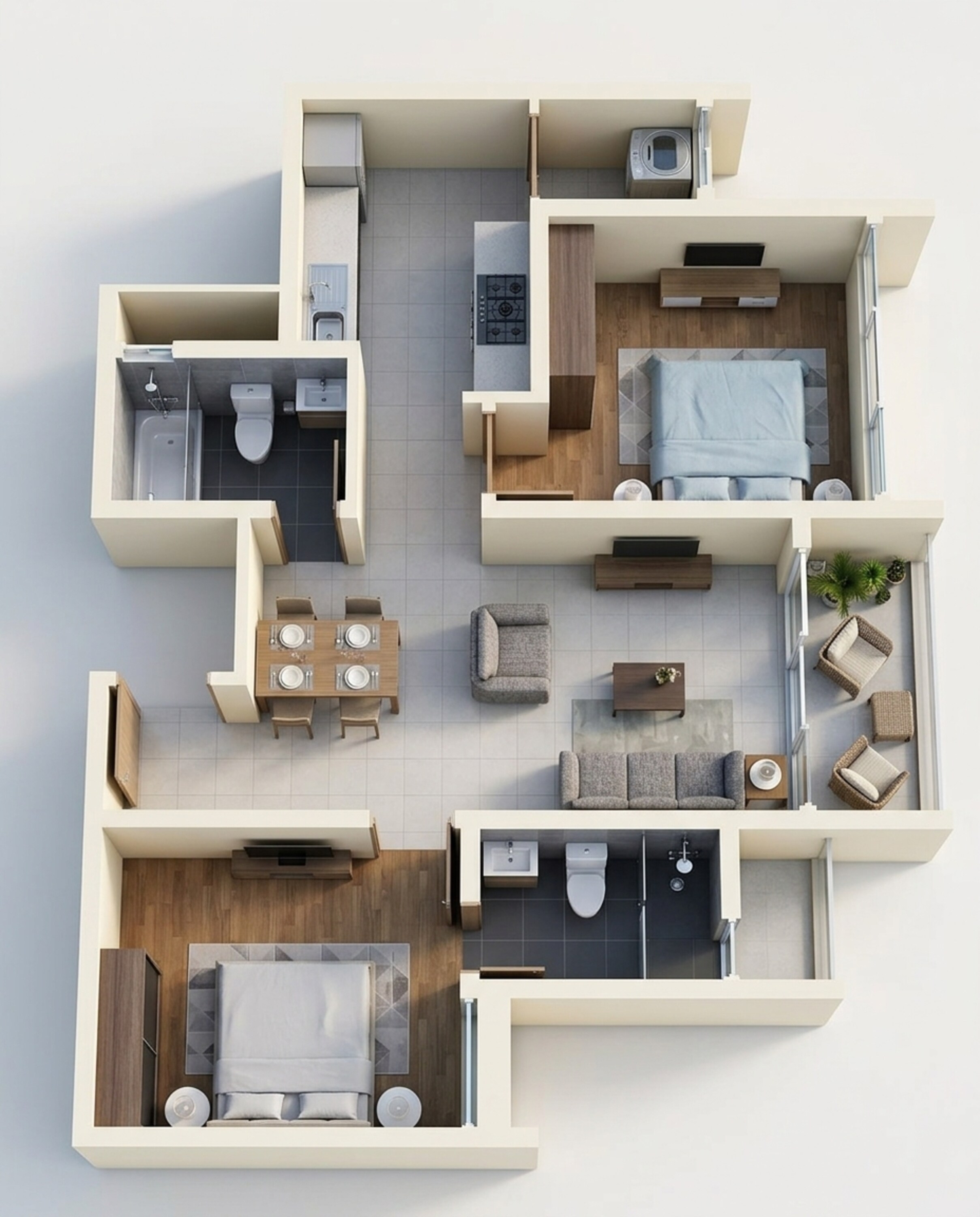 Floor plan of 2 BHK 1058 Sq. Ft. Apartment in TVS Emerald Elements, Chennai