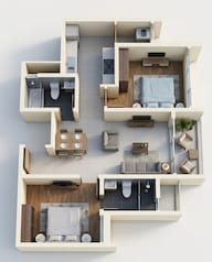 Floor plan of 2 BHK 1058 Sq. Ft. Apartment in TVS Emerald Elements, Chennai