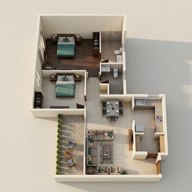 Floor plan of 2 BHK 996 Sq. Ft. Apartment in Ashiana Amodh, Pune