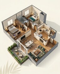 Floor plan of 2 BHK 978 Sq. Ft. Apartment in Ashiana Amodh, Pune