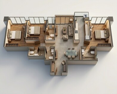 Floor plan of 3 BHK 967 Sq. Ft. Apartment in Runwal Zenith, Thane