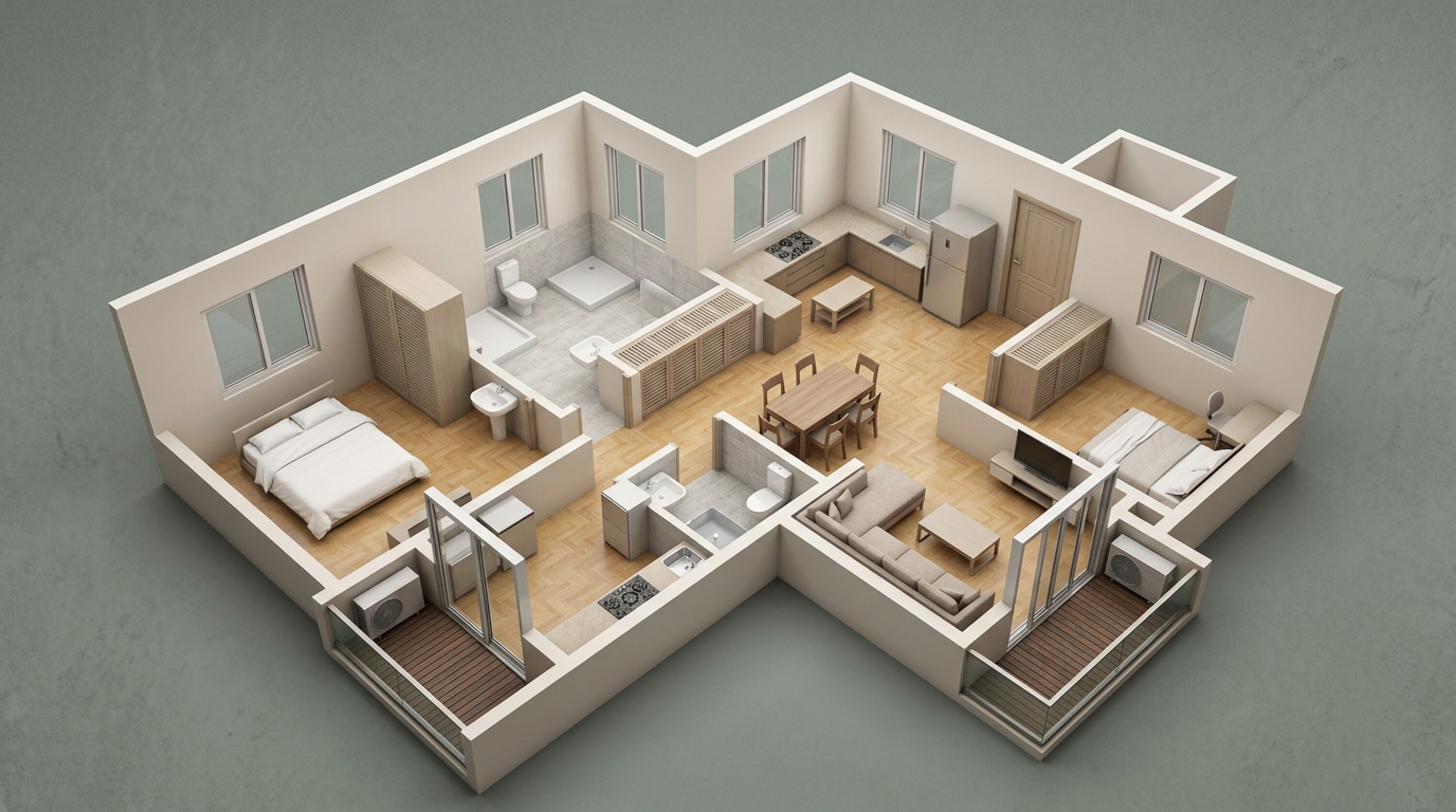 Floor plan of 2 BHK 798 Sq. Ft. Apartment in Godrej Emerald Waters, Pune