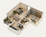 Floor plan of 1 BHK 625 Sq. Ft. Apartment in Provident Ecopolitan, Bangalore