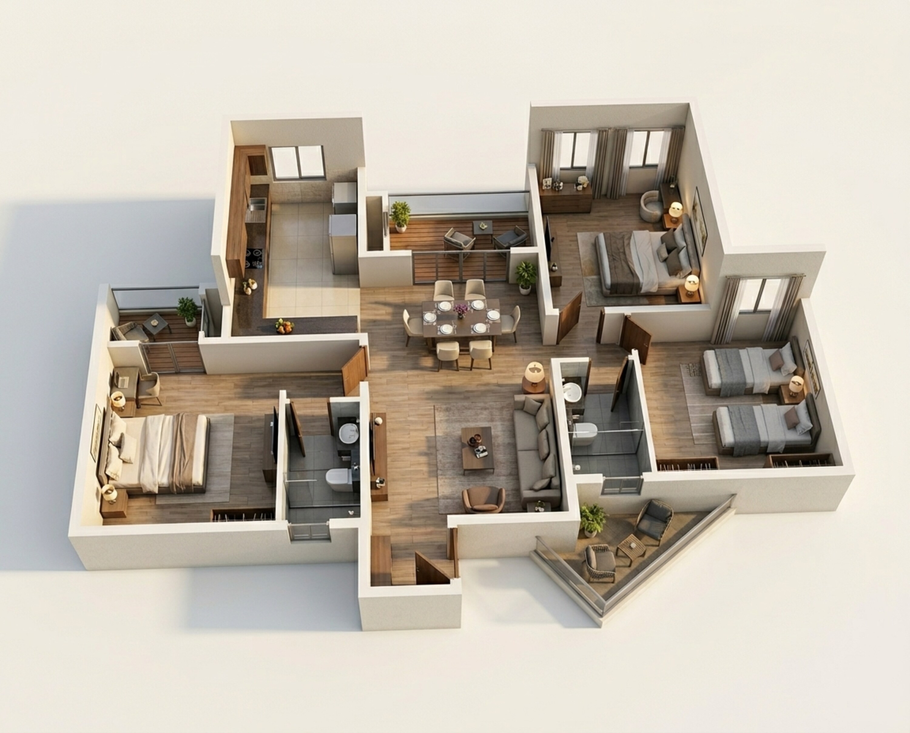 Floor plan of 3 BHK 1289 Sq. Ft. Apartment in Provident Ecopolitan, Bangalore