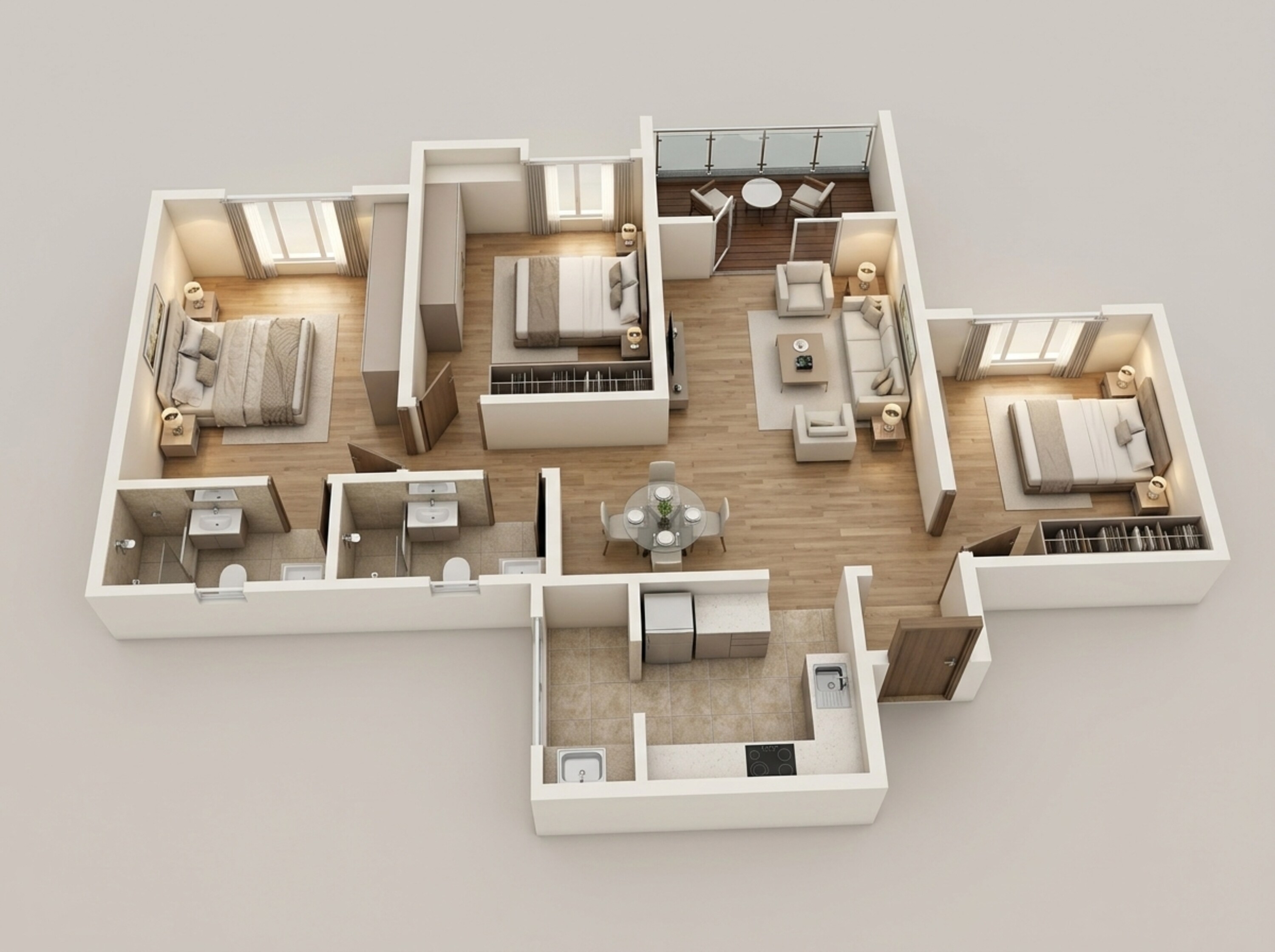 Floor plan of 3 BHK 927 Sq. Ft. Apartment in Kohinoor Famville, Pune