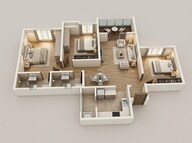 Floor plan of 3 BHK 927 Sq. Ft. Apartment in Kohinoor Famville, Pune