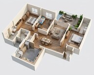 Floor plan of 3 BHK 1125 Sq. Ft. Apartment in Vilas Javdekar Palladio Balewadi Central, Pune
